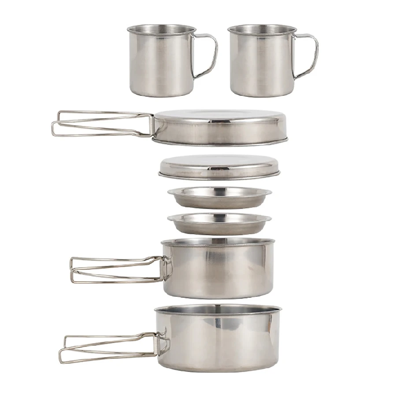 Camping Cooking Set With Bag - 8pcs/Set Camping Cookware Mess Kit Stainless
