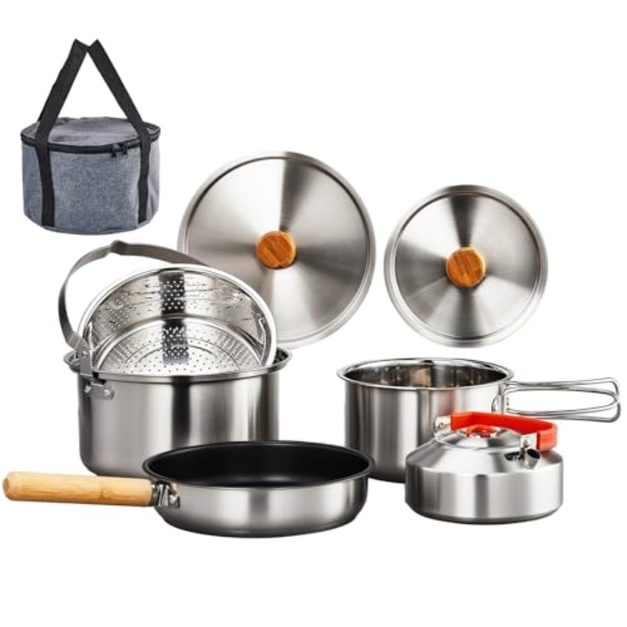 Nesting Camping Cooking Set - Camping Cookware Set, Lightweight Stainless Steel
