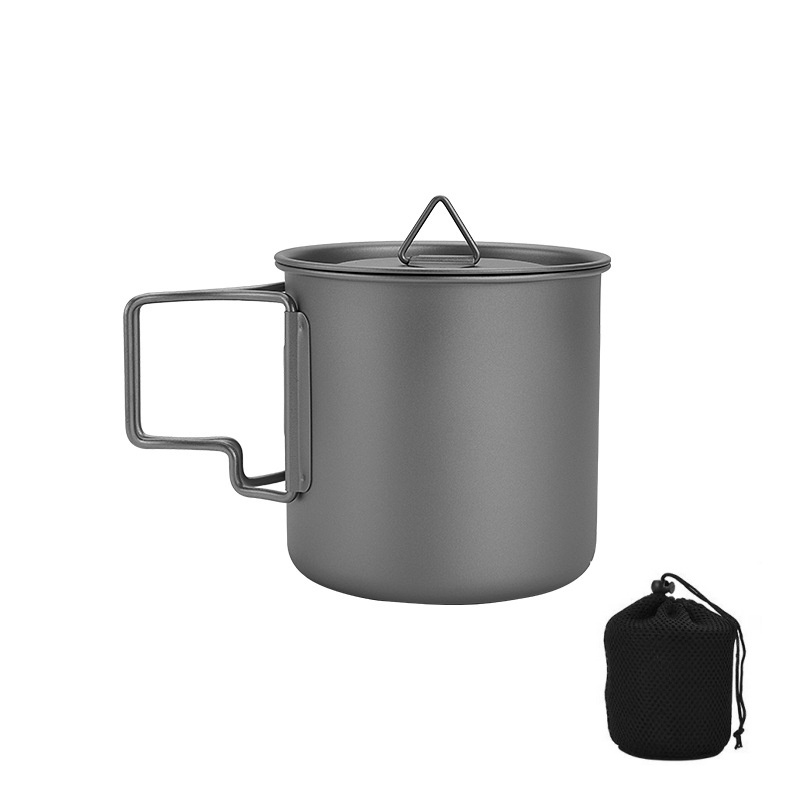 Camping Cooking Set With Bag - Titanium Camping Mug with Folding Handle