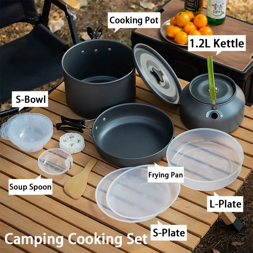 Nesting Camping Cooking Set - Large Capacity Non-Stick Camping Cooking Kit