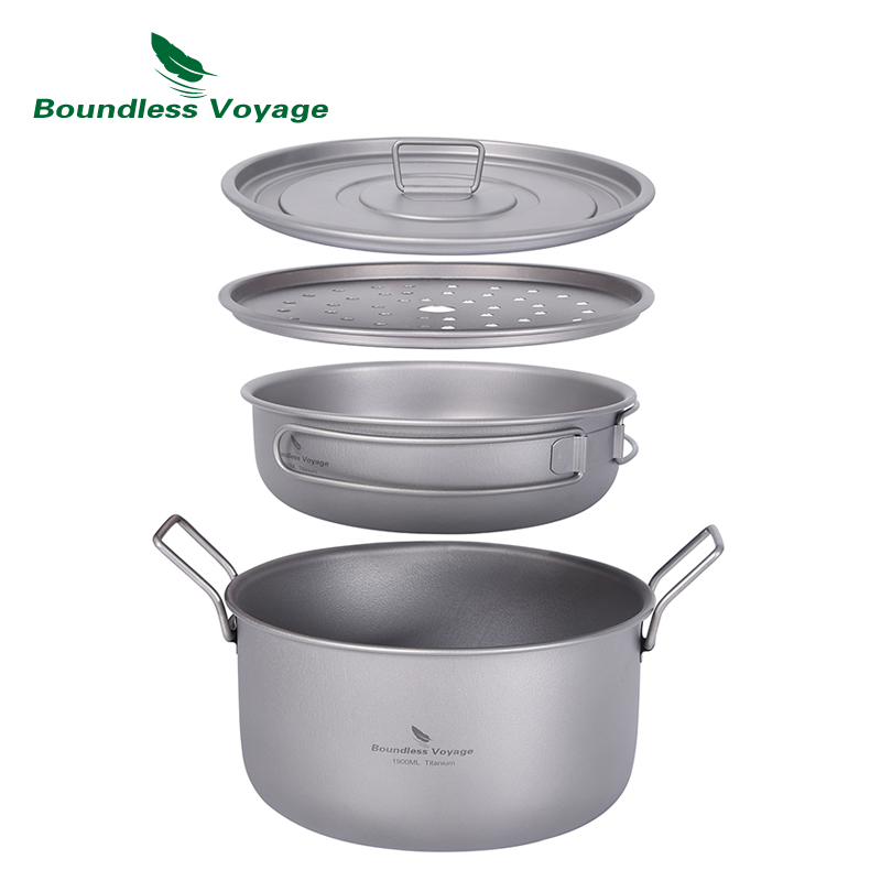 Mess Kit Titanium - Boundless Voyage Camping Cooking Pot Multifunctional