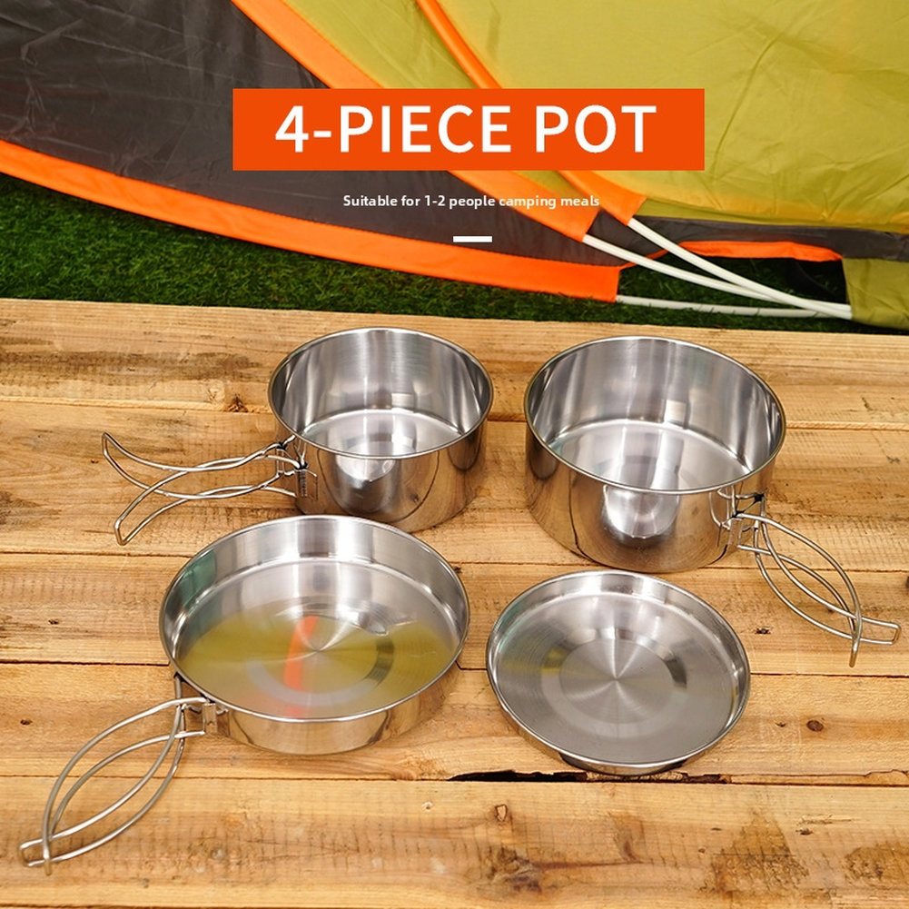 4-Piece Stainless Steel Outdoo - Nesting Camping Cooking Set 评论和价格