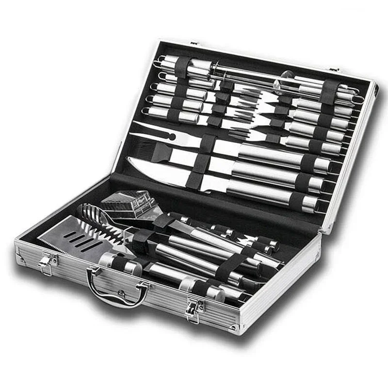26PCS/Set Stainless Steel BBQ  - Camping Cooking Kit Box 评论和价格