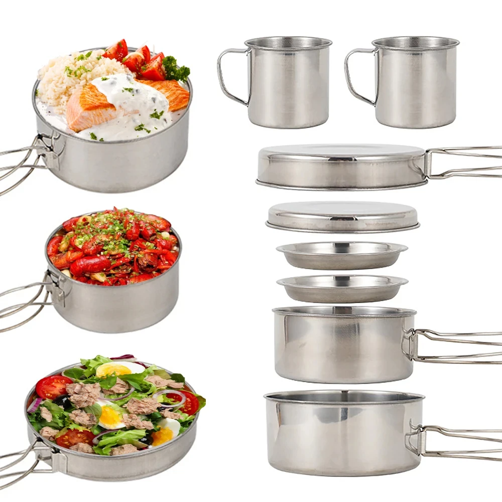 8pcs/Set Camping Cookware Mess - Camping Cooking Set With Bag 评论和价格