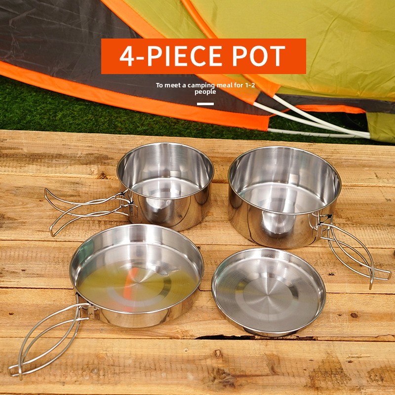 CLS 4-Piece Stainless Steel Ca - Nesting Camping Cooking Set 评论和价格