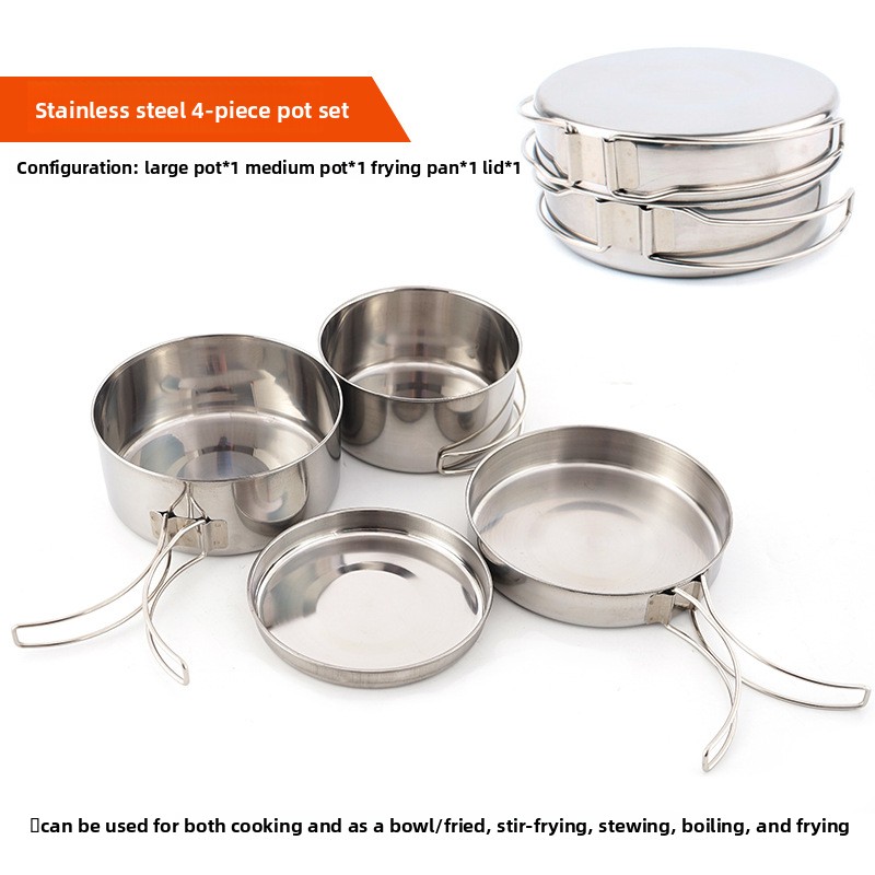 CLS 4-Piece Stainless Steel Ca - Nesting Camping Cooking Set 评论和价格