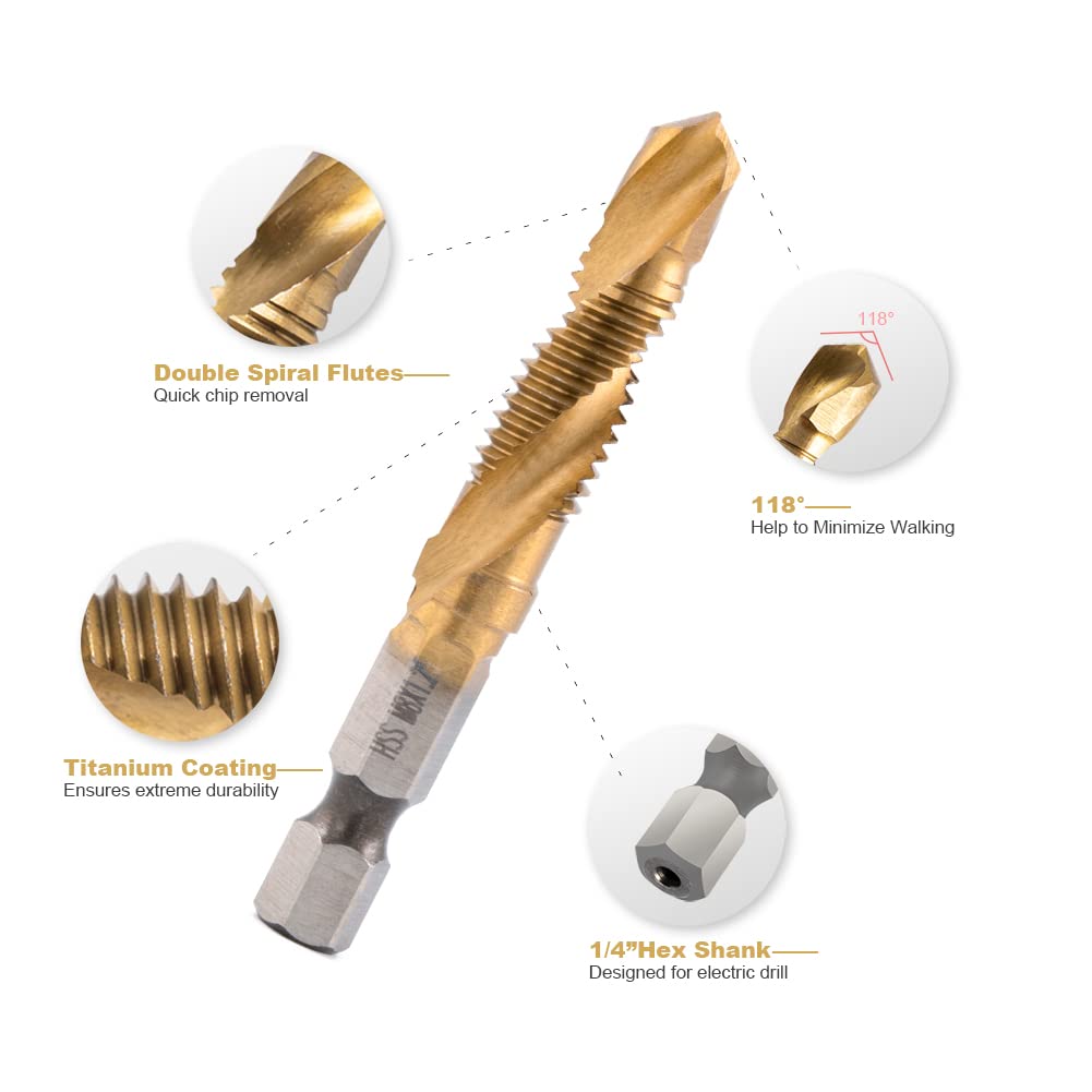 HSS Drill and Tap Bit Set 6pcs - Mess Kit Titanium 评论和价格