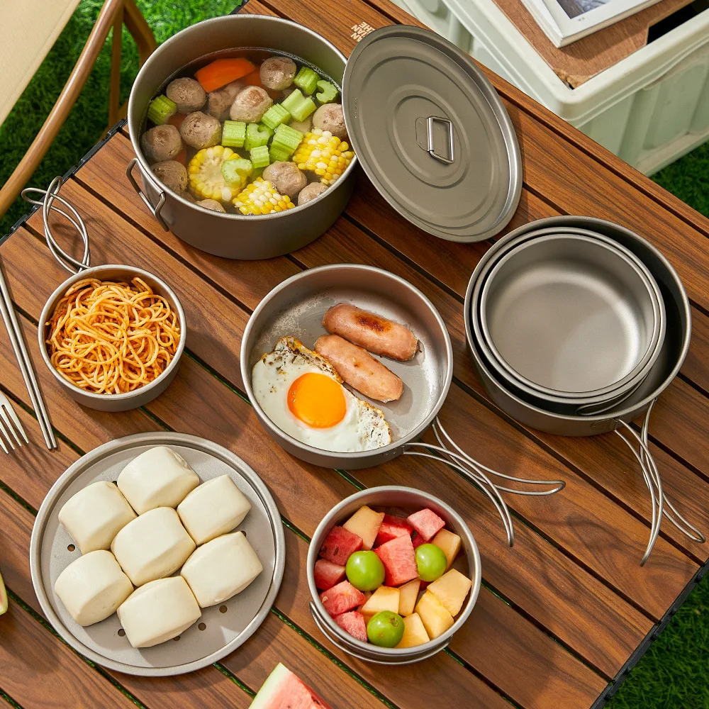 Titanium Outdoor Pot Set Picni - Camping Cooking Set With Bag 评论和价格